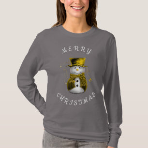 Camiseta Muñeco de nieve caprichoso en Feliz Navidad dorado
