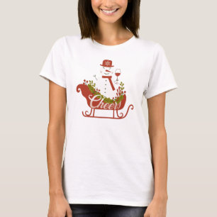 Camiseta Muñeco de nieve con vino y trineo de Navidad