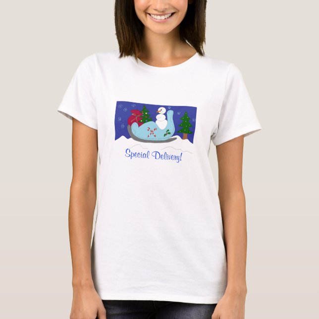 Camiseta Muñeco de nieve conduciendo un trineo (Anverso)