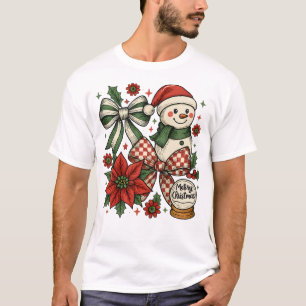 Camiseta Muñeco de nieve coquette vintage de Navidad con fl