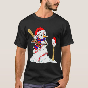 Camiseta Muñeco de nieve de Navidad de béisbol jugando béis