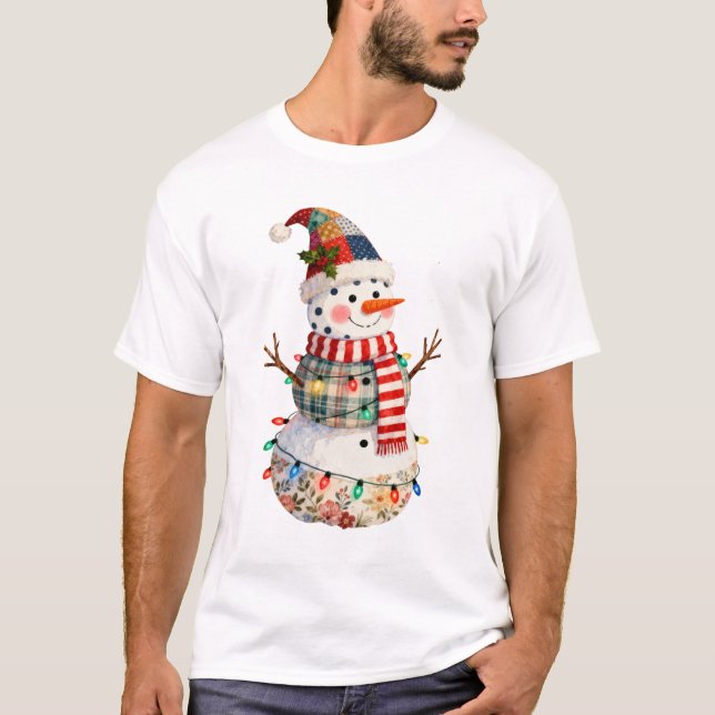 Camiseta Muñeco de nieve de patchwork navideño luminoso fes (Anverso)
