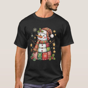 Camiseta Muñeco de nieve de patchwork retro Feliz Navidad C
