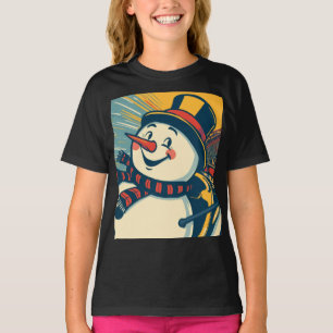 Camiseta muñeco de nieve disfrutando de un paseo en montaña