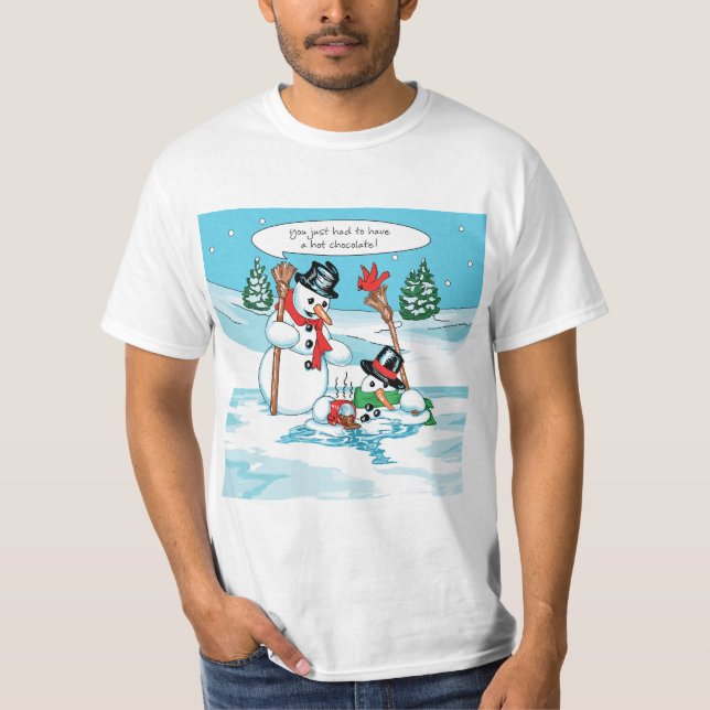 Camiseta Muñeco de nieve divertido con el dibujo animado (Anverso)