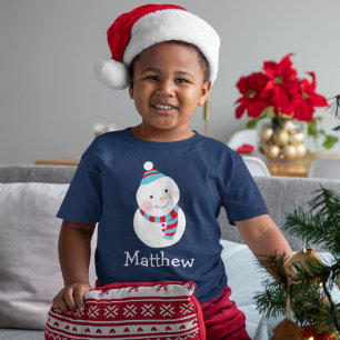 Camiseta Muñeco de nieve feliz azul personalizado nombre de