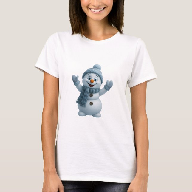 Camiseta Muñeco de nieve lindo con bufanda azul – Adorable  (Anverso)