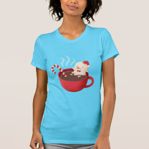 Camiseta Muñeco de nieve lindo en taza roja de cacao calien