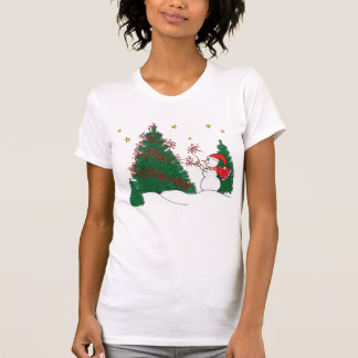 Camiseta Muñeco de nieve y árbol