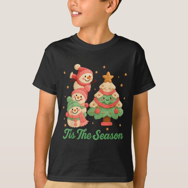 Camiseta Muñeco de nieve y árbol de Navidad de ganchillo de (Anverso)