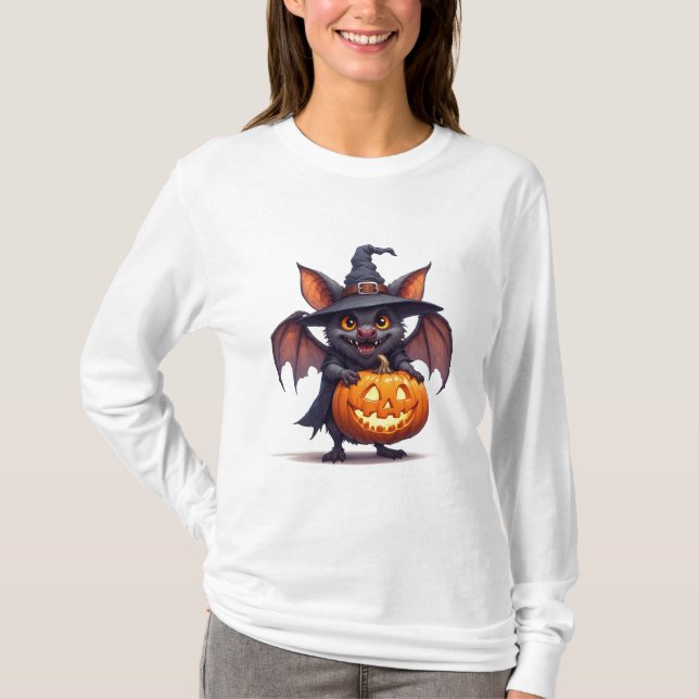 Camiseta Murciélago de Bruja Embrujada con Linterna de Cala (Anverso)