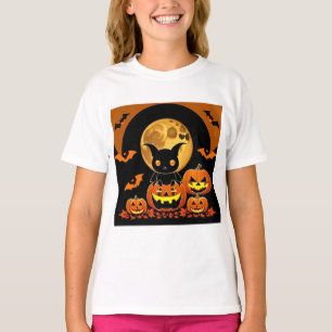 Camiseta Murciélago de dibujos animados y calabazas bajo lu