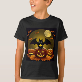 Camiseta Murciélago de dibujos animados y calabazas bajo lu