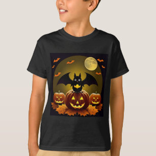 Camiseta Murciélago de dibujos animados y calabazas bajo lu