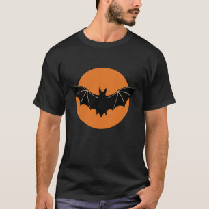 Camiseta Murciélago de Halloween con Luna Llena Naranja Vec