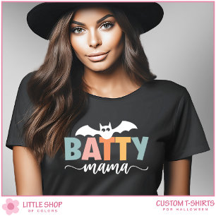 Camiseta Murciélago Lindo Mamá Loca Halloween Personalizabl