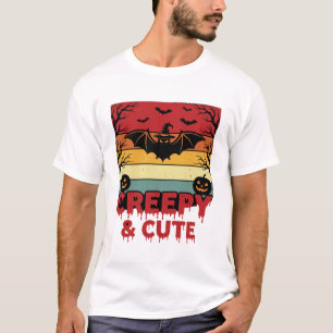 Camiseta Murciélago Vintage Espeluznante y Lindo de Hallowe