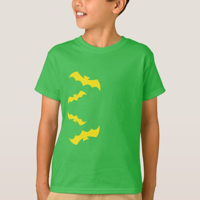 Camiseta Murciélagos amarillos voladores de Halloween (Anverso)