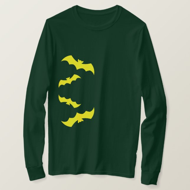 Camiseta Murciélagos amarillos voladores de Halloween (Anverso del diseño)