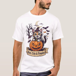 Camiseta Murciélagos Gatos Calabazas Halloween Bruja Gato E
