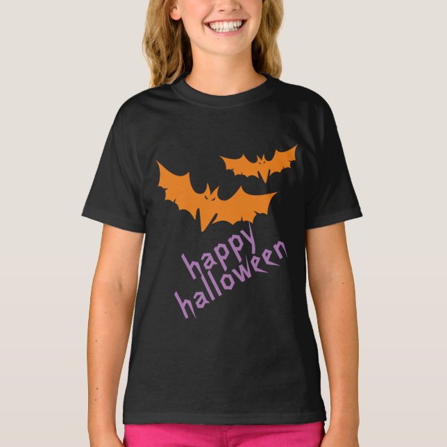 Camiseta Murciélagos naranjas, Halloween Purple Happy Perso (Anverso)