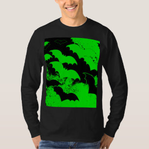Camiseta Murciélagos Negros En Verde De Vuelo