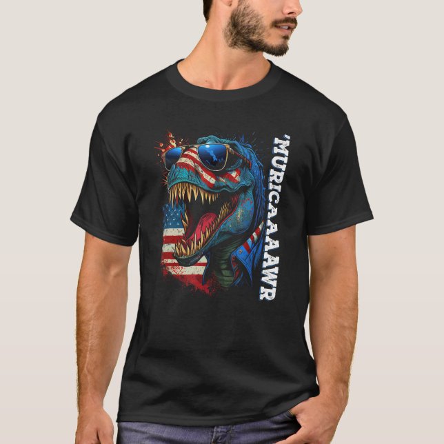 Camiseta Murica Patriotic Dinosaur Rex 4th of July Boy 2 (Anverso)