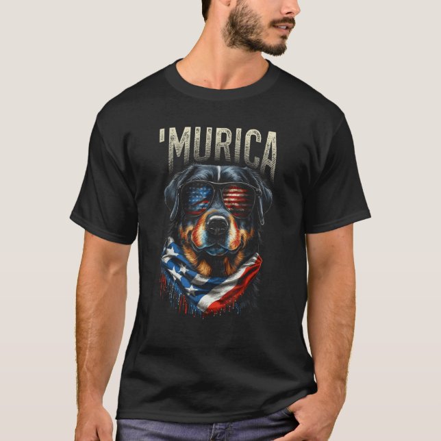Camiseta Murica Patriotic Rottweiler 4th of July Dog 13 (Anverso)