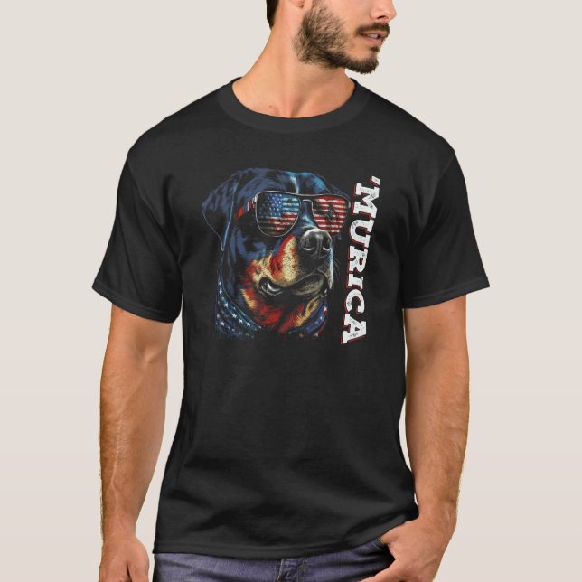 Camiseta Murica Patriotic Rottweiler 4th of July Dog 8 (Anverso)
