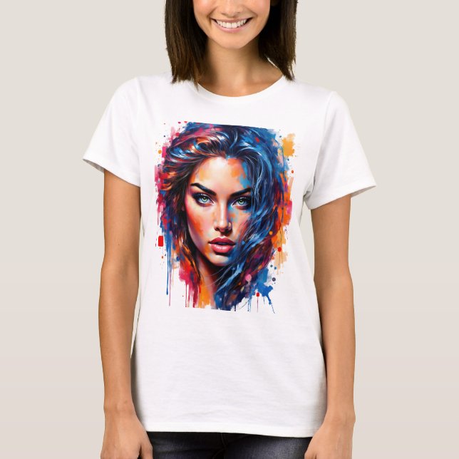 Camiseta Musa cromática - Retrato de Esplash Neon (Anverso)