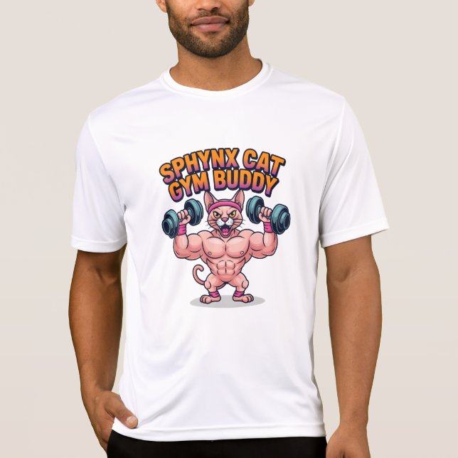 Camiseta Muscular Sphynx Cat Gym Buddy Cartoon (Anverso)
