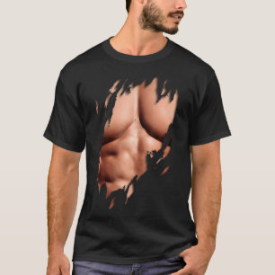 Camiseta Músculos falsos del pecho desgarrados seis paquete