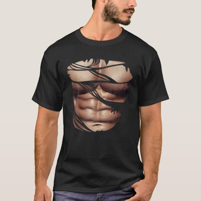Camiseta Músculos falsos desgarrados Torn pecho Seis Pack A (Anverso)