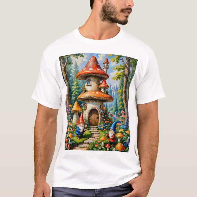 Camiseta Mushroom Fantasy Gnome House Whimsical Art T-Shirt (Anverso)