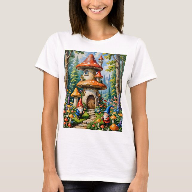 Camiseta Mushroom Fantasy Gnome House Whimsical Art T-Shirt (Anverso)