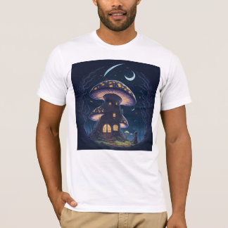 Camiseta Mushroom House Under a Crescent Moon  