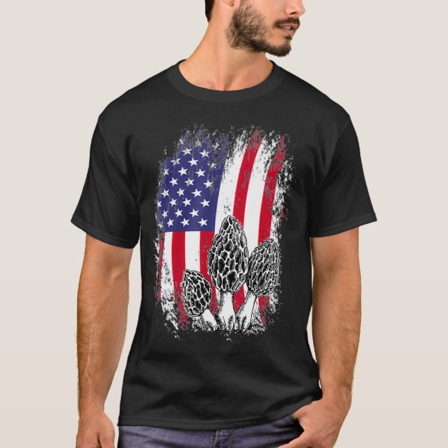Camiseta Mushroom Hunting Patriotic American USA Flag  (Anverso)