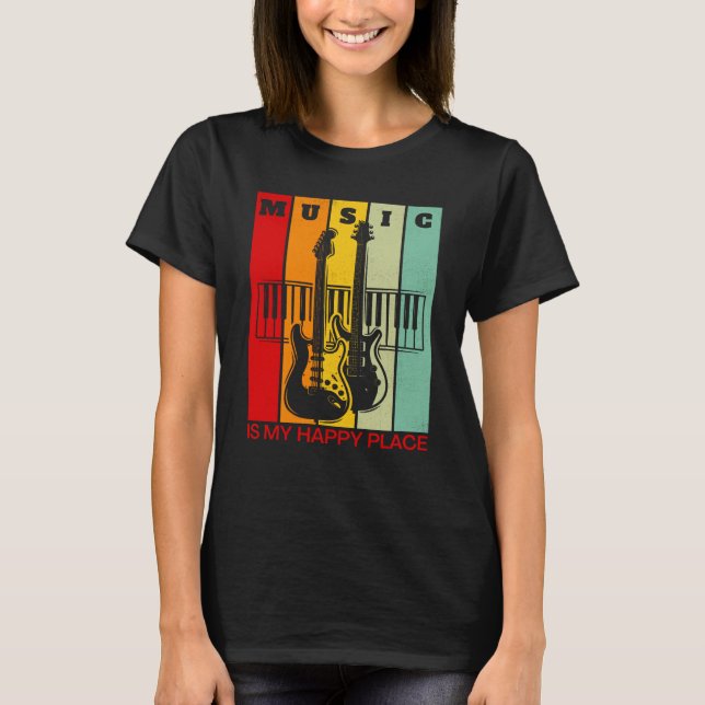 Camiseta Music is My Happy Place Music Guitar Keyboards Pia (Anverso)