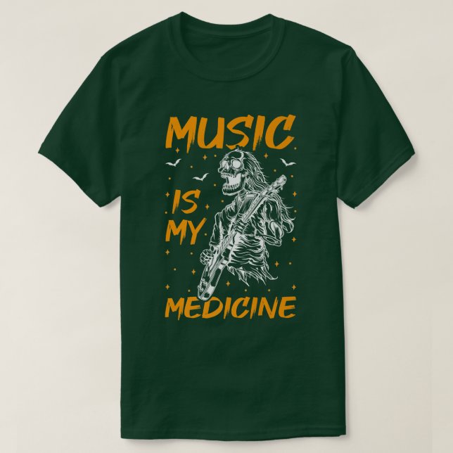 Camiseta Music Is My Medicine Skeleton Playing Guitar Hallo (Diseño del anverso)