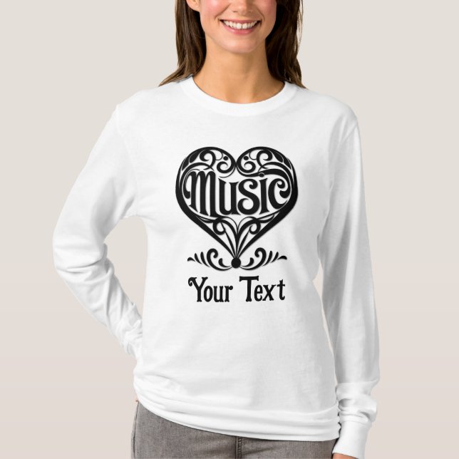 Camiseta Music Lover Elegant Scrolled Heart Personalized (Anverso)