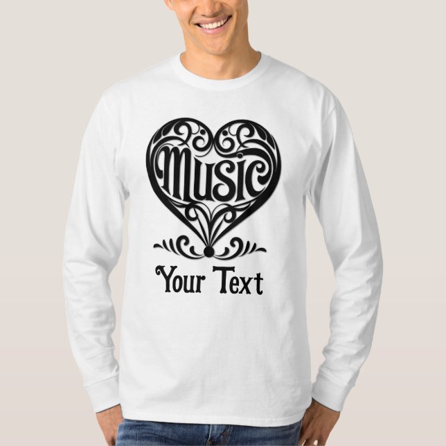 Camiseta Music Lover Elegant Scrolled Heart Personalized (Anverso)