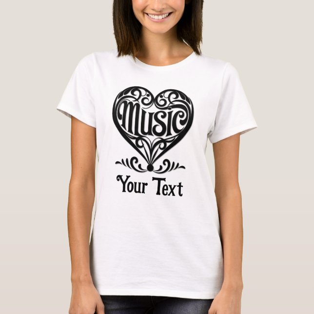 Camiseta Music Lover Elegant Scrolled Heart Personalized (Anverso)