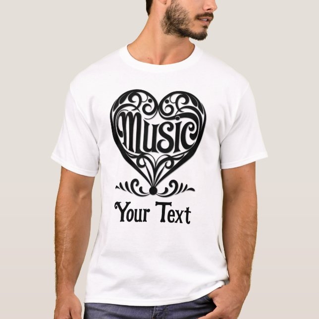 Camiseta Music Lover Elegant Scrolled Heart Personalized (Anverso)