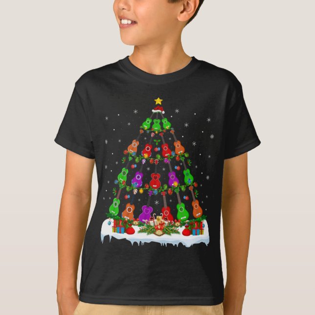 Camiseta Music Lover Xmas Lights Musical Ukulele Christmas  (Anverso)