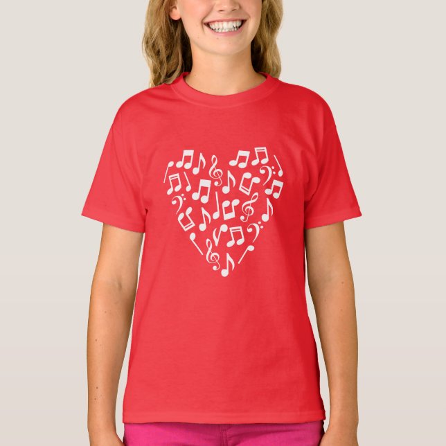 Camiseta Music Notes Heart Shirt (Rojo y Blanco) (Anverso)