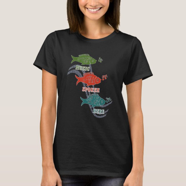 Camiseta Music Spoken Here Fish Musical Notes (Anverso)