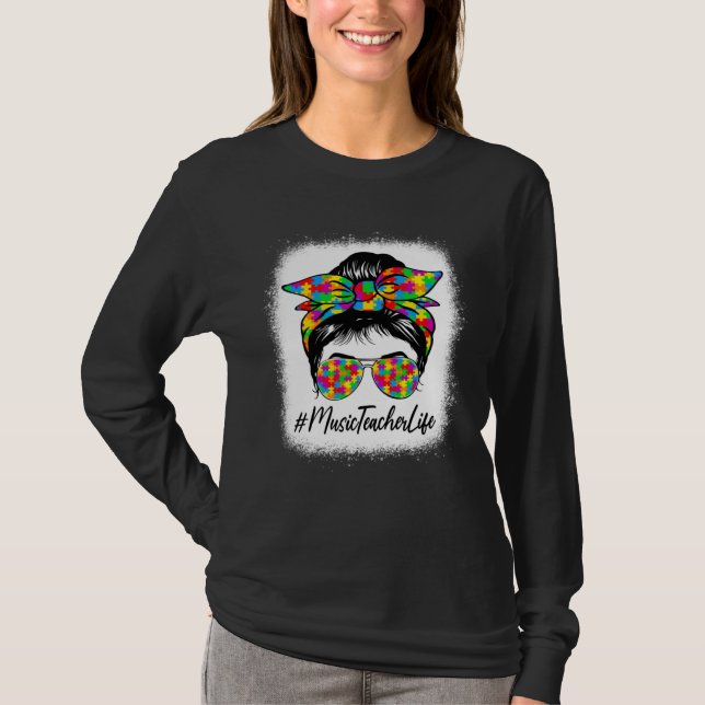 Camiseta Music Teacher Messy Bun Supporting Autism Awarenes (Anverso)