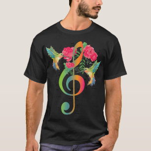 Camiseta Music Treble Clef Roses Hummingbird Music Notes Mu