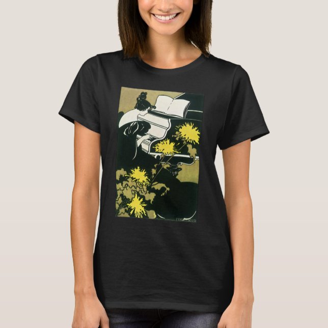 Camiseta Música antigua, señorita Traumerei tocando el pian (Anverso)