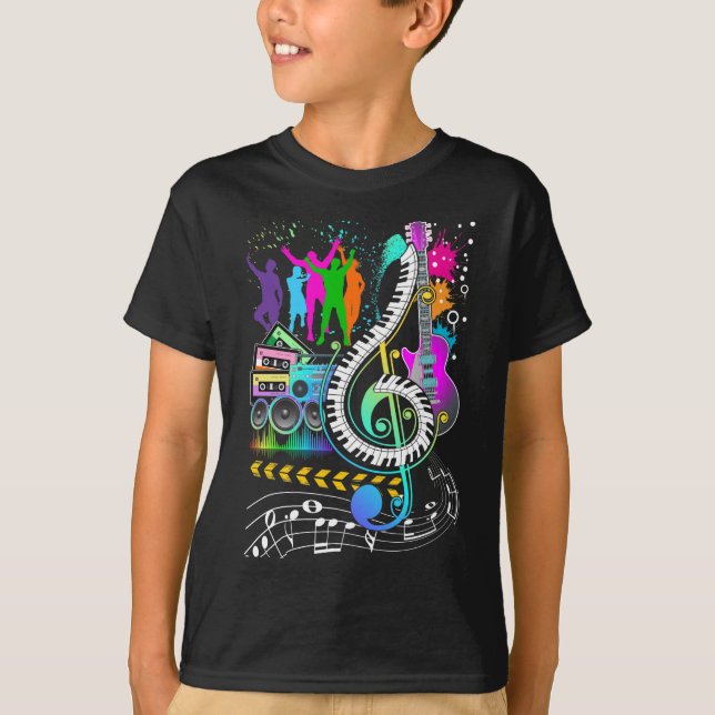 Camiseta Música Clemente Colorida Nota Música Pianista (Anverso)